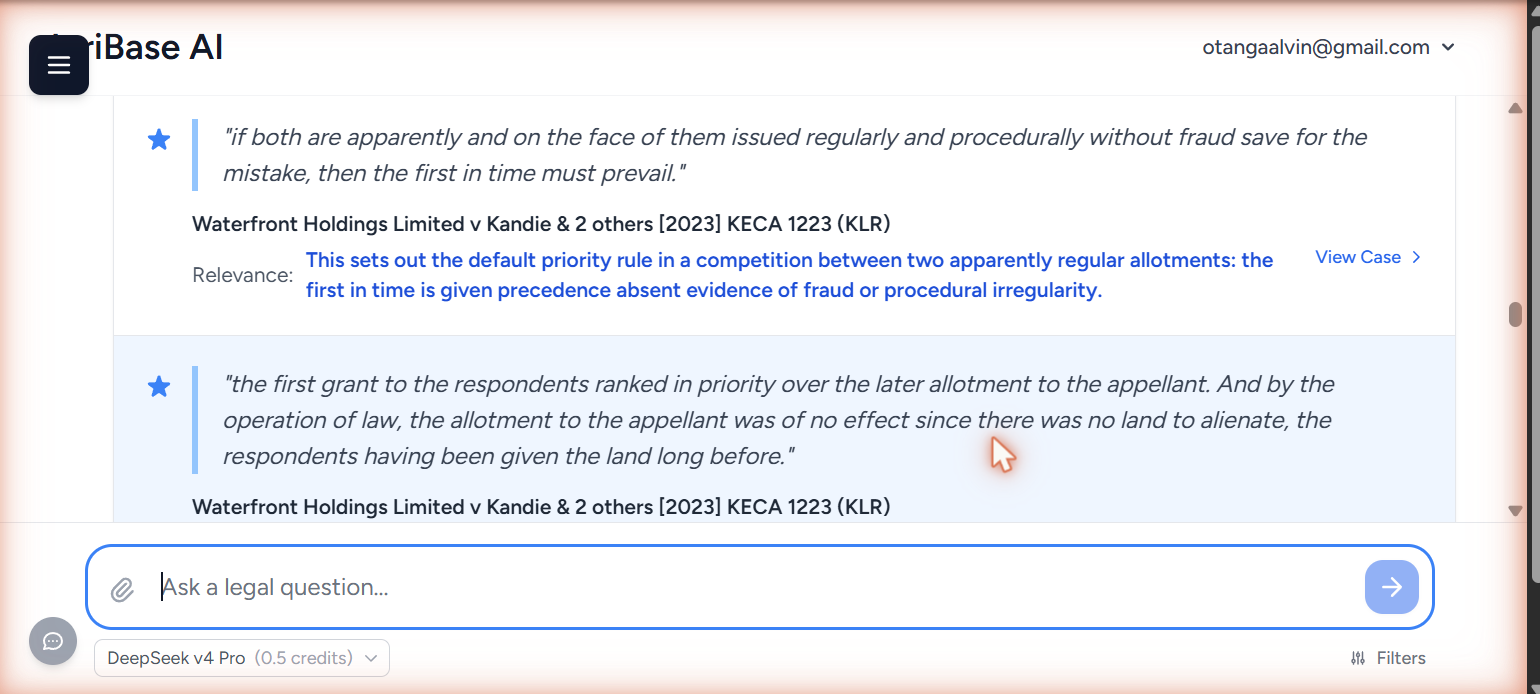 The Key Case Law Quotations panel, showing quoted passages with a Relevance note and a View Case link
